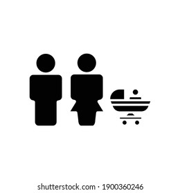 Family icon. father and mother with baby in stroller. simple design editable. Design template vector