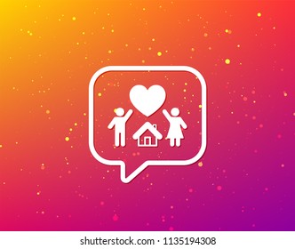 Family icon. Father, mother and child symbol. Soft color gradient background. Speech bubble with flat icon. Vector
