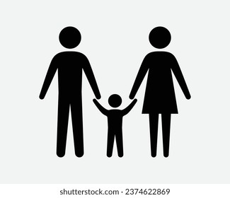 Icono de la familia Padre Madre Hijo Juntos Amar Amar A Mi Madre Padre Sostener Manos Manos Negro Línea de Contorno Blanco Símbolo de signo EPS Vector