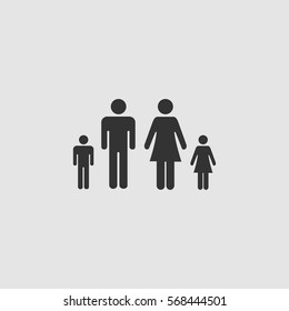 Family icon flat. Black pictogram on grey background. Vector illustration symbol