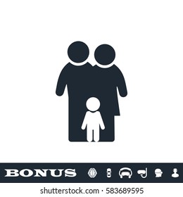 Family icon flat. Black pictogram on white background. Vector illustration symbol and bonus button