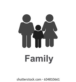 Family icon. Flat design. Vector. Grey and white. Husband, wife, son.