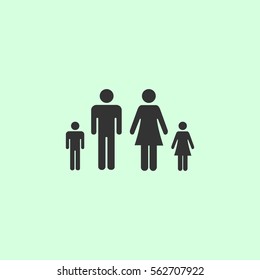Family icon flat. Grey vector symbol on green background