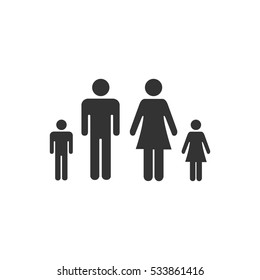 Family icon flat. Illustration isolated on white background. Vector grey sign symbol