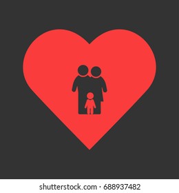 Family icon flat. Simple pictogram on heart background. Vector illustration symbol
