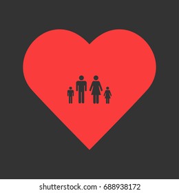 Family icon flat. Simple pictogram on heart background. Vector illustration symbol