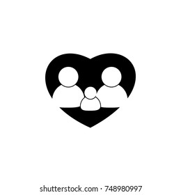 Family icon flat. Simple pictogram on heart background icon.. Simple black family icon. Can be used as web element, family design icon on white background