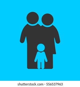 Family icon flat. Simple vector black pictogram on blue background