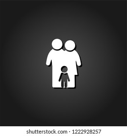 Family icon flat. Simple White pictogram on black background with shadow. Vector illustration symbol
