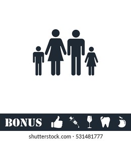 Family icon flat. Vector illustration symbol and bonus pictogram