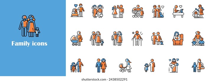 Family icon flat vector set