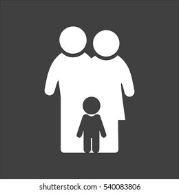 Family icon flat. Vector white illustration isolated on black background. Flat symbol