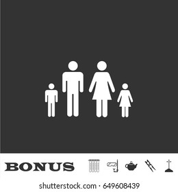 Family icon flat. White pictogram on black background. Vector illustration symbol and bonus icons