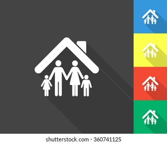 family icon - gray and colored (blue, yellow, red, green) vector illustration with long shadow
