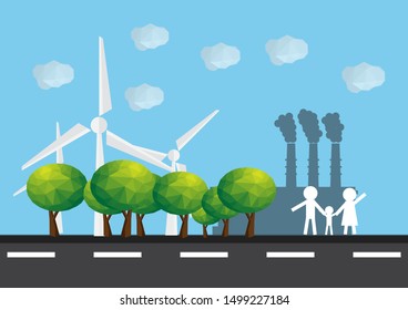 family icon with green tree concept of green eco earth.earth day