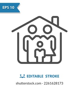 Family Icon. Household, Home, Man, Woman, Child, Roof, House. Professional, pixel perfect vector icon.