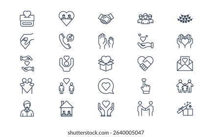 Family icon illustrating parents and children bonding, care, and love in outline style