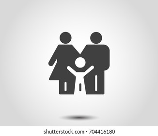 Family icon illustration design. Parents symbol vector graphic. People sign. Father, mother, child together concept. Human silhouette icon isolated. Health care insurance. Adults, black, body, boy