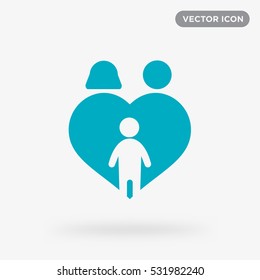 Family icon illustration isolated vector, baby in parents heart flat sign symbol