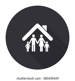 family icon with long shadow - vector round button