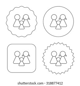 Family icon. Male, female and child sign. Flat circle, star and emblem buttons. Labels design. Vector