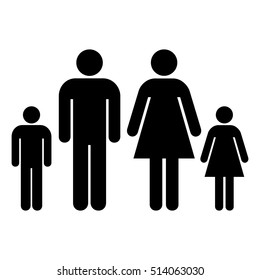 Family icon. Man and lady, boy and girl icons, isolated vector illustration.