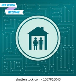 Family Icon on a green background, with arrows in different directions. It appears on the electronic board. Vector illustration
