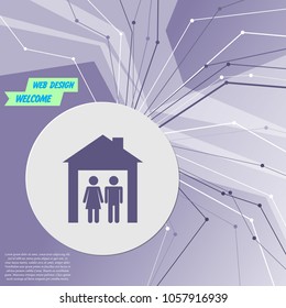 Family Icon on purple abstract modern background. The lines in all directions. With room for your advertising. Vector illustration