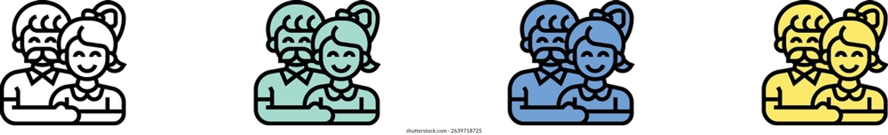 family icon. Outline, Green, Blue and Yellow Style Design Isolated On White Background
