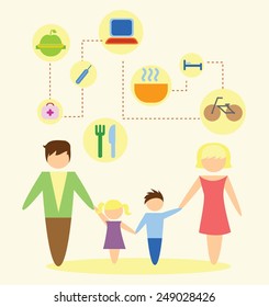 Family icon over white background in flat design. Vector illustration
