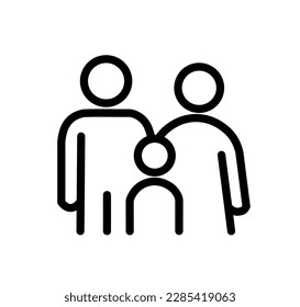 Family icon. Parents and child. Vector family logo. Black and white Illustration on the white background. Silhouette happy family. Symbol human design. Father, mother and kid pictogram sign.