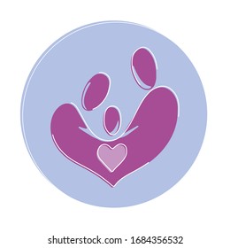 Family icon. Pink heart shaped icon isolated on white background. Mom, dad and baby. Vector.