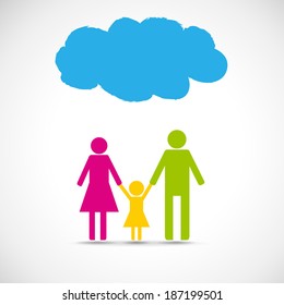 Family icon with rainy cloud. Negative concept vector template. Mother, father and daughter.
