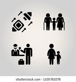 Family Icon Set. Accident, Supervision, Grandma And Summer Illustration Vector Icons For Web And Design