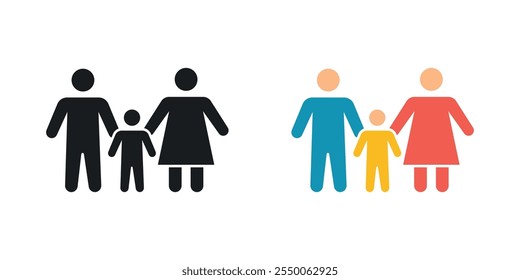 Ícone de família definido na versão em preto e colorido