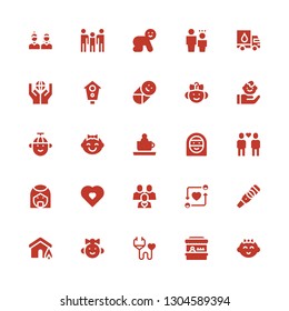 family icon set. Collection of 25 filled family icons included Baby girl, Fairground, Medical insurance, Insurance, Pregnancy test, Friends, Pregnancy, Arab, Arab woman, Ride