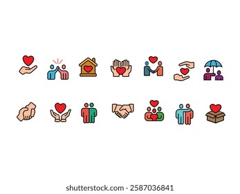 Family icon set. Containing parents, mother, father, children, baby, grandparents and household icons. Care and support icon set. Vector graphic Family icon. Set of icons for people, children, parents