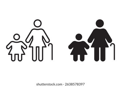 family icon set. contains grandmother and granddaughter