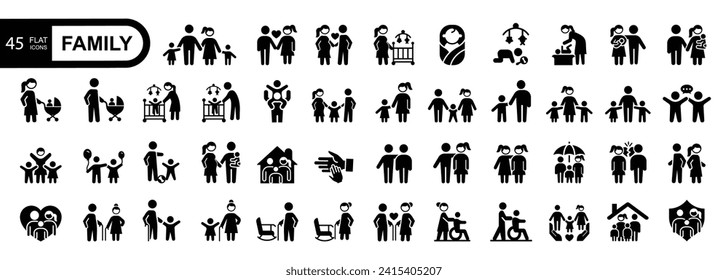  Family icon set. Flat style icons Pack. Vector Illustration