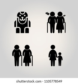 Family icon set. healthy, leisure, aging and cro-magnon illustration vector icons for web and design svg