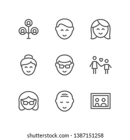 Family icon set including family tree, generation, boy, girl, children, mother, father, parent, grandmother, grandfather, couple, son, daughter