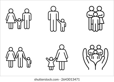 Family icon set, parents and child,  Containing parents, mother, father, children, vector illustration on white background