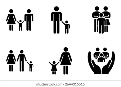 Family icon set, parents and child,  Containing parents, mother, father, children, vector illustration on white background