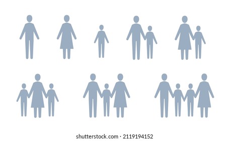 Family icon set, Parents and children icon, Vector silhouette illustration