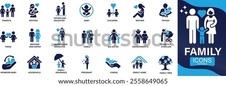 Family icon set. parents, mother, father, children, baby, grandparents .You can easily change the color
