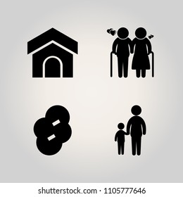 Family icon set. person, cute, hut and pruner illustration vector icons for web and design