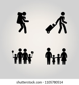 Family icon set. shadow, tour, backpack and happy illustration vector icons for web and design