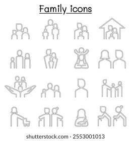 Family icon set in thin line style