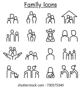 Family icon set in thin line style