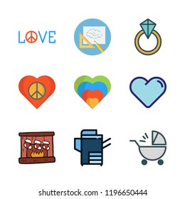 family icon set. vector set about drawing, reproduction, baby stroller and heart icons set.